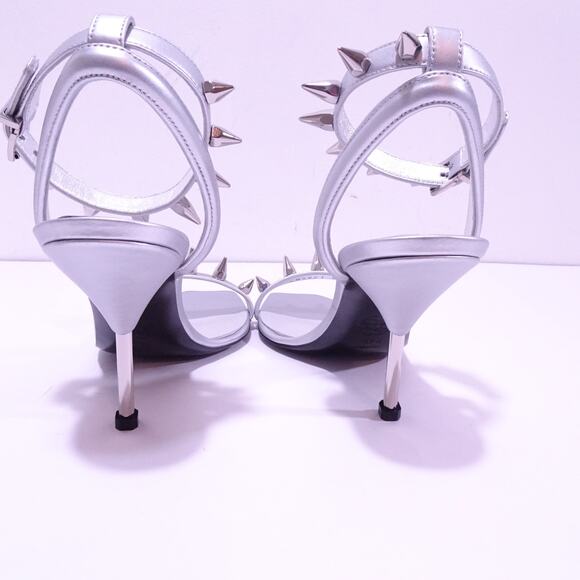 Alexander Mcqueen Silver Leather Metal Studded Heeled Sandals 37.5 NIB 1,390 - Picture 14 of 15